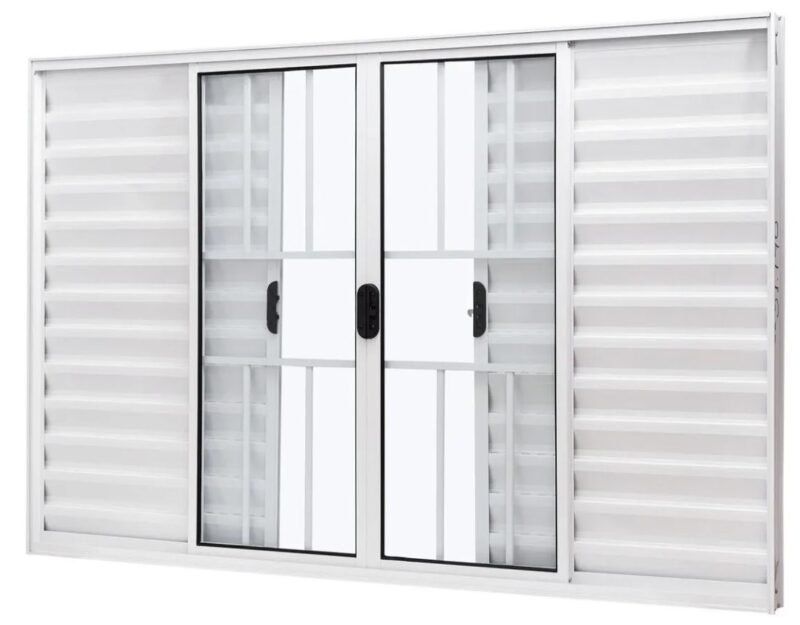 VENEZIANA ALUMINIO 6FOLHAS MOD BRANCO C/VIDRO C/GRADE 100X120 JP