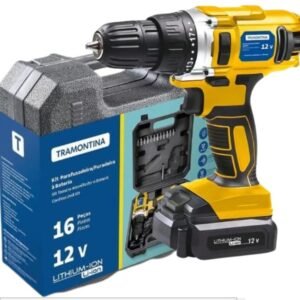 KIT PARAFUSADEIRA A BATERIA 12V COM MALETA 16 PEÇAS TRAMONTINA 42383216