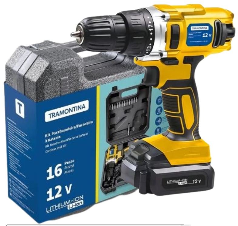 KIT PARAFUSADEIRA A BATERIA 12V COM MALETA 16 PEÇAS TRAMONTINA 42383216