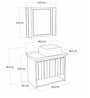 KIT GABINETE + ESPELHEIRA + CUBA QUINTO TREVISO 63CM RORATO